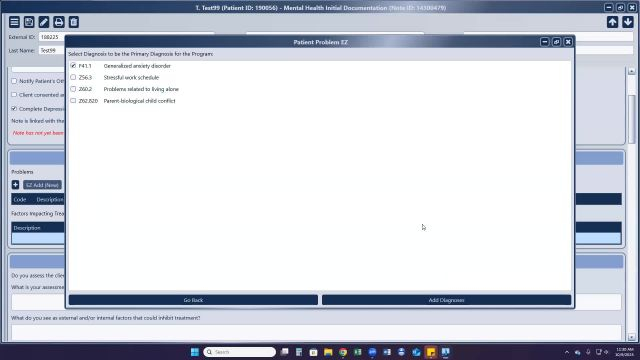 MH Initial Documentation Note