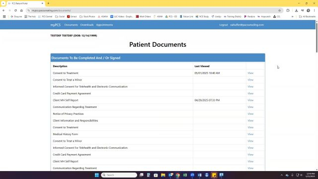 myPCS Set up and Documents Tab